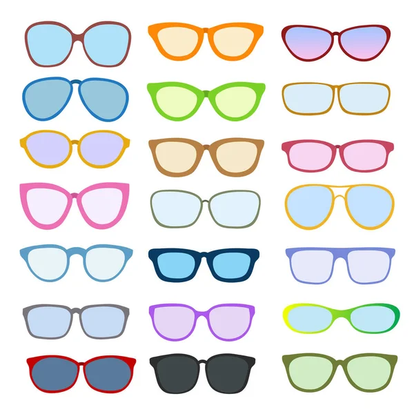 Big Set Color Sun Glasses Icon Shape Design Element White — Stock Vector