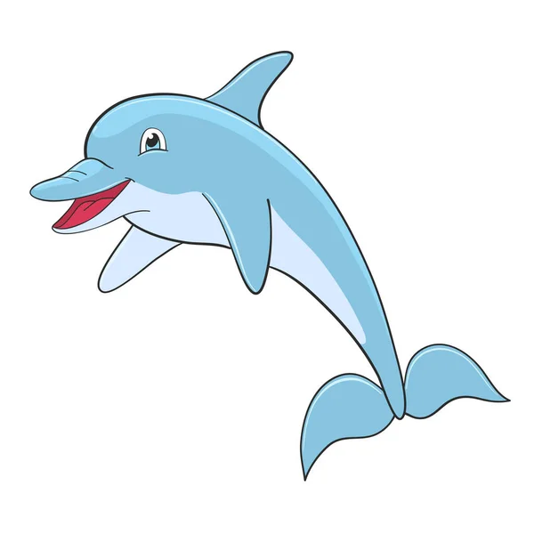 Grappige Cartoon Glimlachende Dolfijn Voor Zeeleven Ontwerp Wit — Stockvector