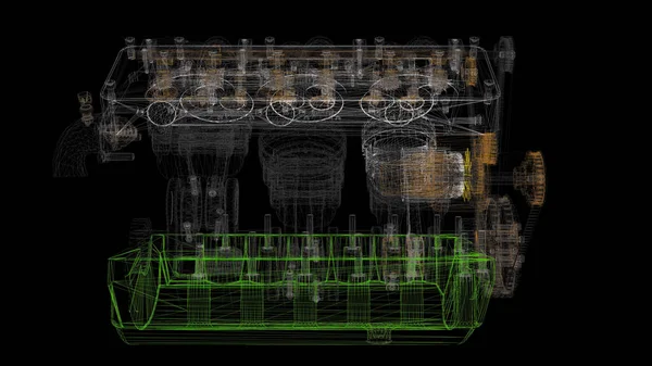 Illustration Isolée Moteur Voiture Avec Bielles Pistons Exposés Rendu Illustration — Photo