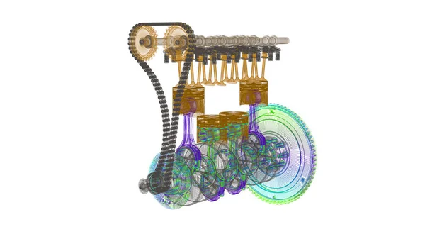 Isolated Illustration Car Engine Exposed Connecting Rods Pistons Rendering Illustration — Stock Photo, Image