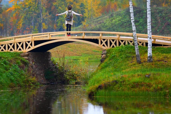 Junge schöne Frau allein. Ein romantisches Porträt im Herbst — Stockfoto