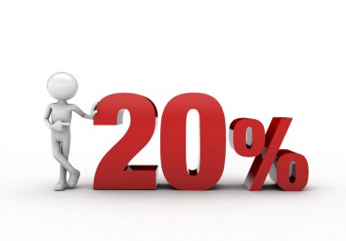 3D character with 20% discount sign clipart