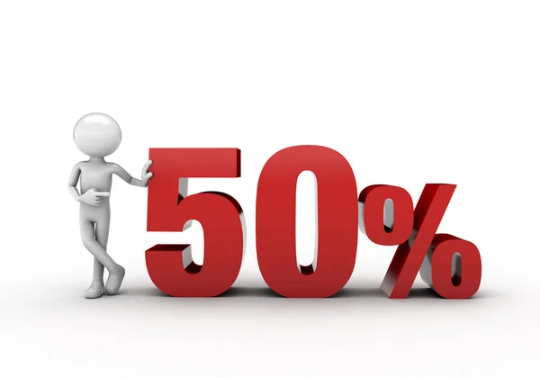 3D character with 50% discount sign — Stock Photo, Image