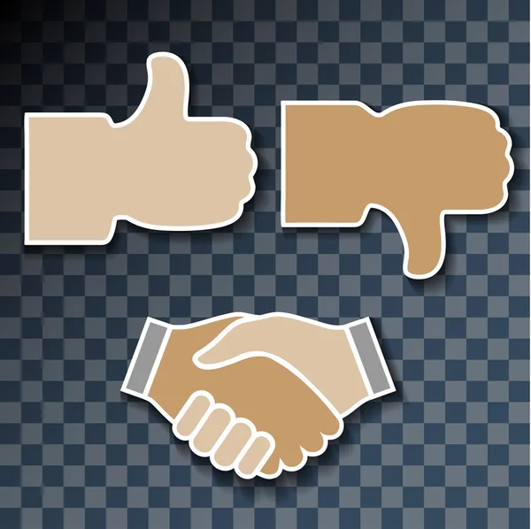 Icon hand. Signs with his hands, good, bad, handshake on transpa — Stock Vector