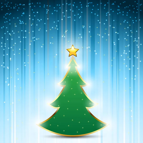 Christmas Pine Tree Gold Star Festive Blue Background — Stock Vector