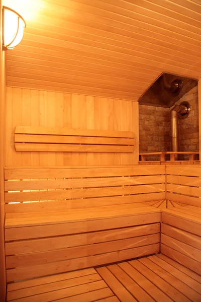 Sauna Madera Con Estufa Estantes Para Sentarse Tablas Tilo — Foto de Stock