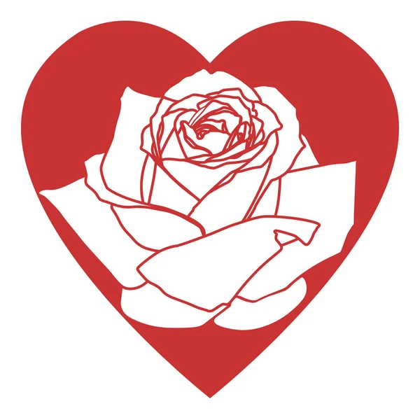 Corazón Rojo Con Rosa Aislada Blanco Icono Día San Valentín — Vector de stock