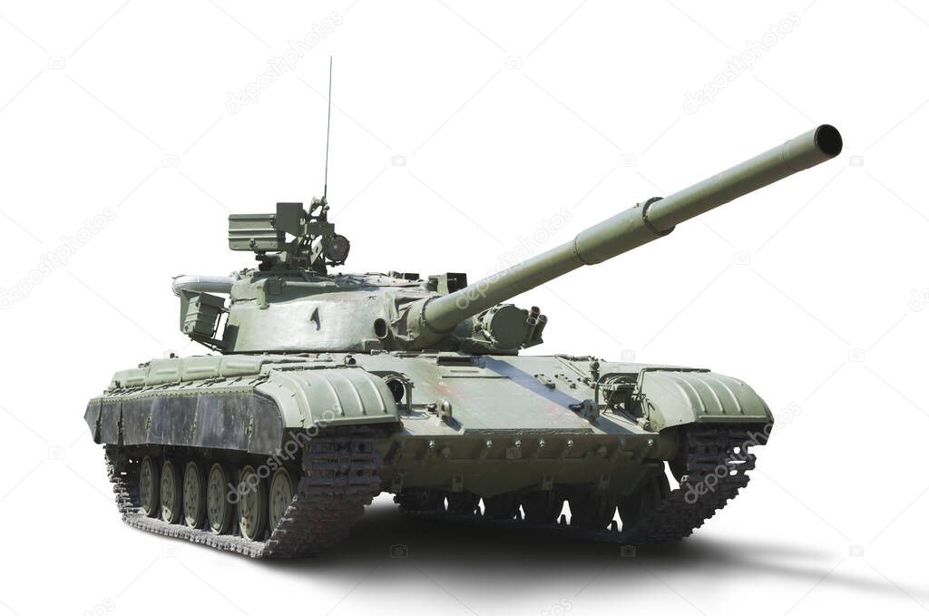 Battle tracked tank on a white background 