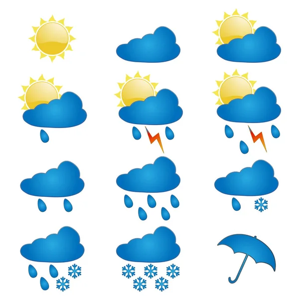Set Von Symbolen Einem Thema Wetter Setzen Sie Symbole Für — Stockvektor