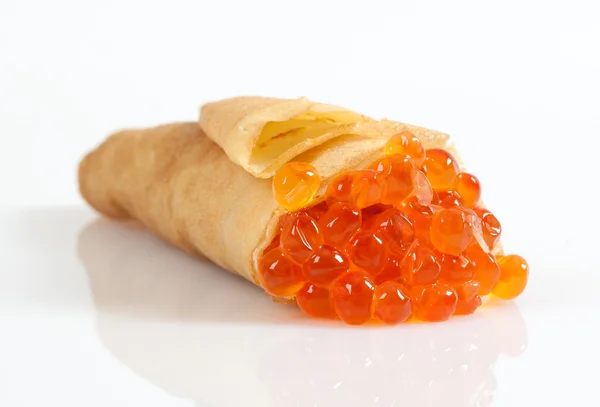 Pancakes with red caviar — Stock Photo, Image