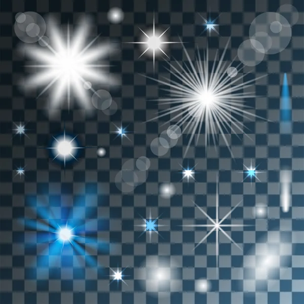 Luces y estrellas brillantes transparentes — Vector de stock