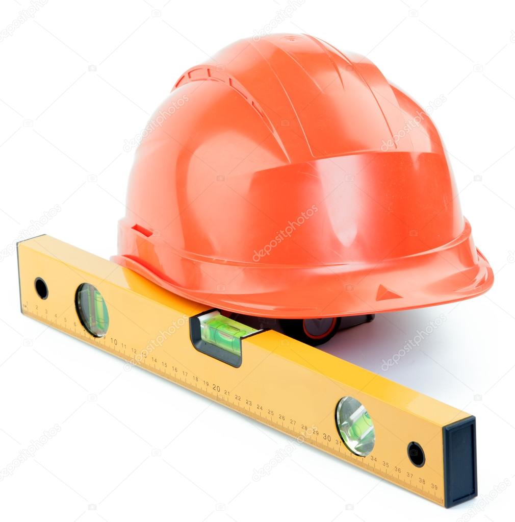 construction helmet and level