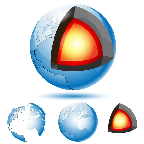 Structuur van de kern van de aarde met geologische lagen. — Stockvector