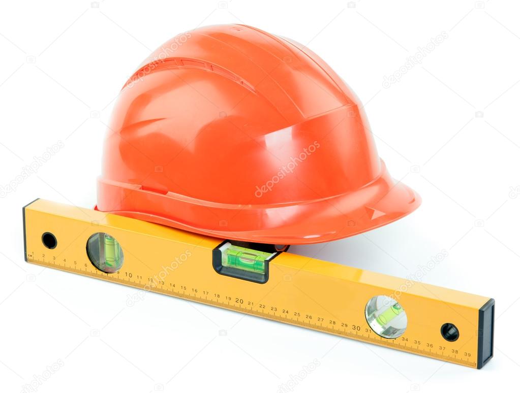 Construction helmet and level