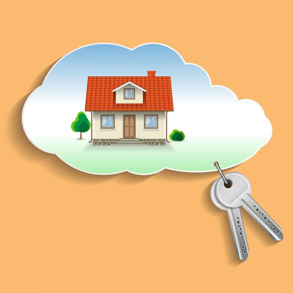 Maison privée dans le nuage avec les clés . — Image vectorielle