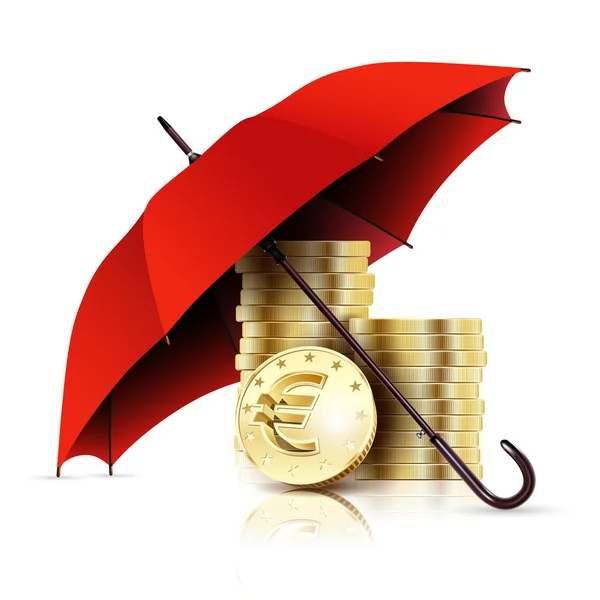 Зонтик и деньги. Бизнес-концепция Евро — стоковый вектор