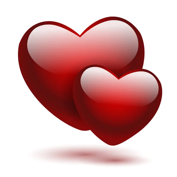 Uppsättning av röda hjärtan på en vit — Stock vektor