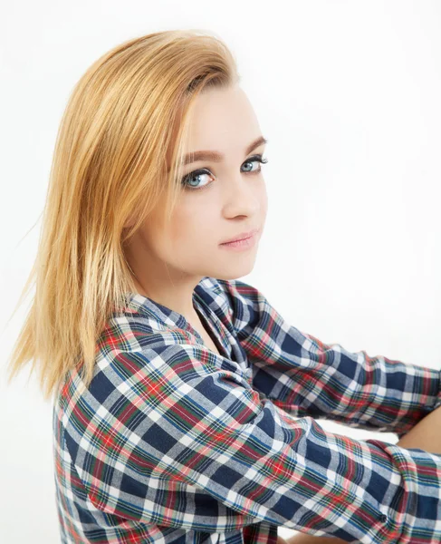 Closeup portrait of beautiful blond girl — Stock Photo, Image