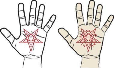 el - vektör çizim üzerinde ters pentagram