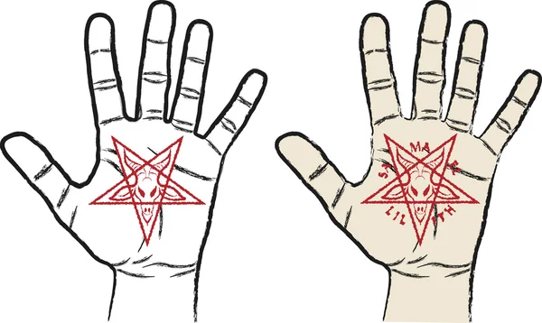 El - vektör çizim üzerinde ters pentagram — Stok Vektör