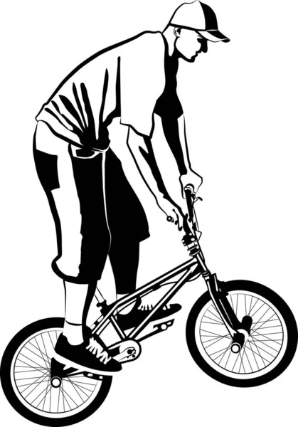Illustrazione Vettoriale Bianco Nero Del Ciclista — Vettoriale Stock