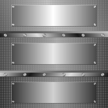 desenli arkaplanda üç metal pankart