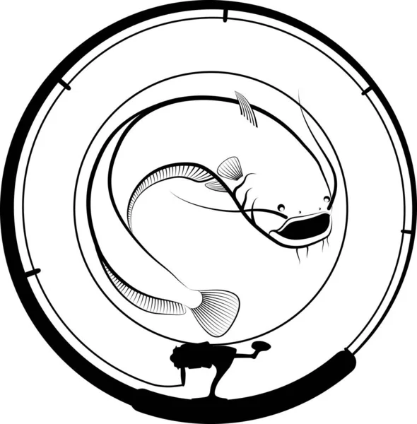 Angelabzeichen Mit Wels Und Angel — Stockvektor