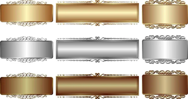 Set Vintage Banners Golden Silver Bronze — Stock Vector