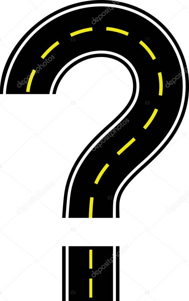 road in shape question mark with yellow line separating traffic directions