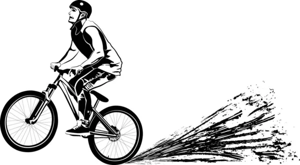 Illustrazione Vettoriale Bianco Nero Della Mountain Bike — Vettoriale Stock
