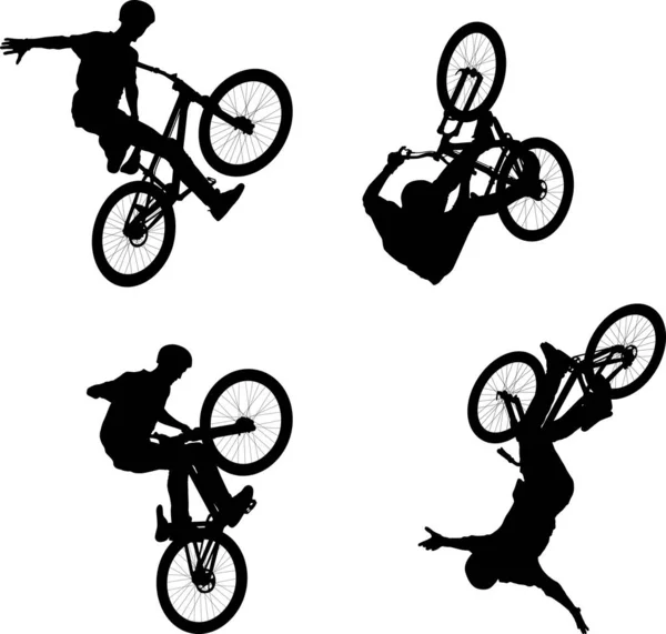 Salto Masculino Silueta Bicicleta Mtb — Vector de stock