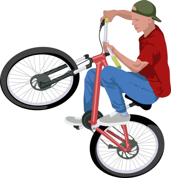 Isolerad Cyklist Gör Cykel Trick — Stock vektor
