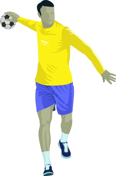 Jugador Balonmano Aislado Lanzando Pelota — Vector de stock