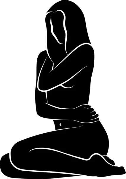 Mujer Tocando Silueta Del Abdomen — Archivo Imágenes Vectoriales