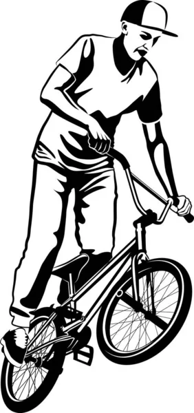 Illustration Vectorielle Noir Blanc Cycliste Bmx — Image vectorielle