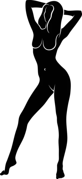 Mujer Desnuda Tocando Silueta Cabeza — Vector de stock