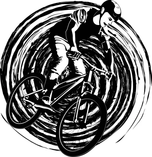 Grunge Ilustração Ciclista Ilustração Vetorial Monocromática — Vetor de Stock