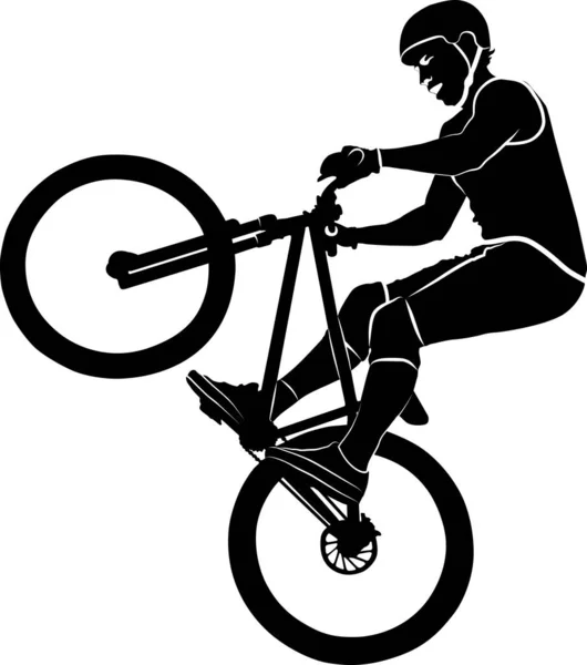 自転車トリックをする自転車愛好家 モノクロベクトルイラスト — ストックベクタ