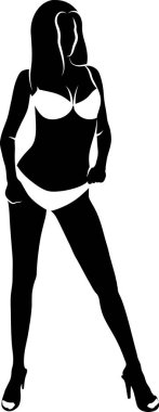 bikini mayo giymiş kadın silueti, monokromatik vektör çizimi