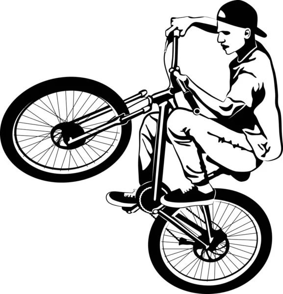 Mâle Sur Vélo Vtt Illustration Vectorielle Noir Blanc — Image vectorielle