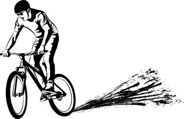 Bisikletçinin siyah ve beyaz vektör illüstrasyonu