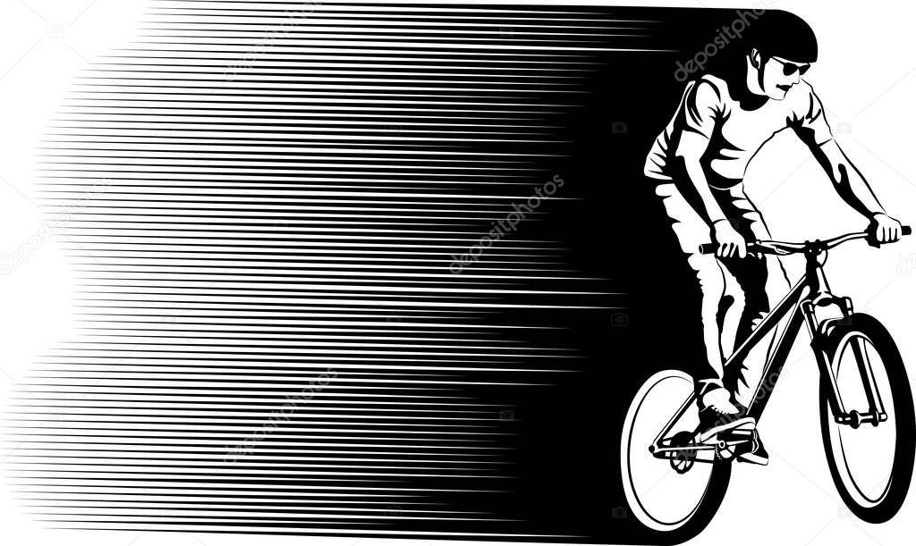 rushing cyclist silhouette - vector illustration