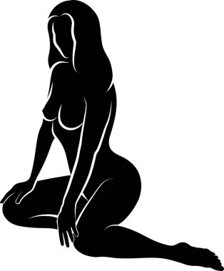 sitting woman massaging her leg - vector monochromatic illustration