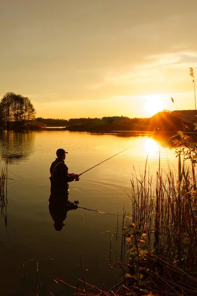 Forma Del Pescatore Durante Tramonto — Foto Stock