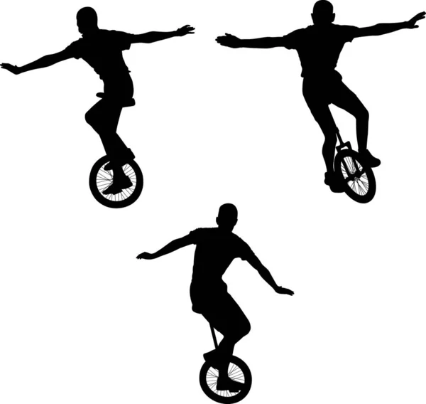 Male Unicycle Silhouettes — Stock Vector