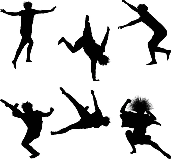 Set Dancing Males Silhouettes — Stock Vector