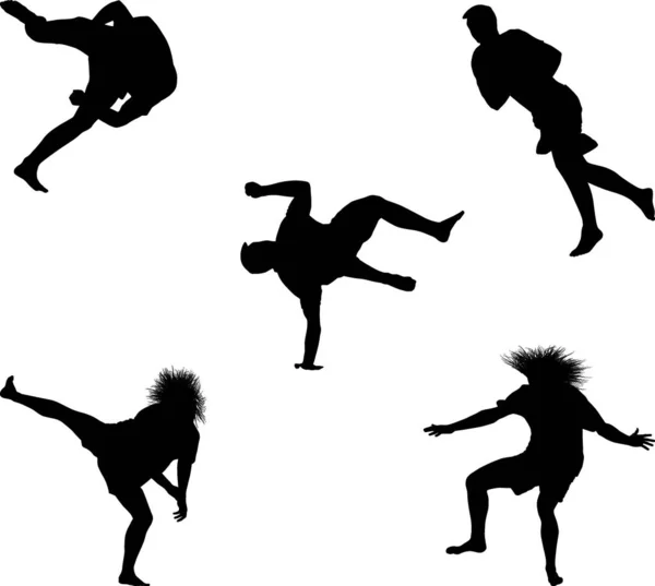 Set Dancing Males Silhouettes — Stock Vector