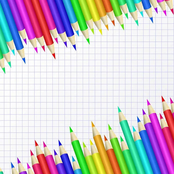 Crayons Multicolores Sur Carte Papier Carreaux — Image vectorielle