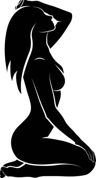 Mujer Sentada Masajeando Cabeza Vector Ilustración Monocromática — Vector de stock