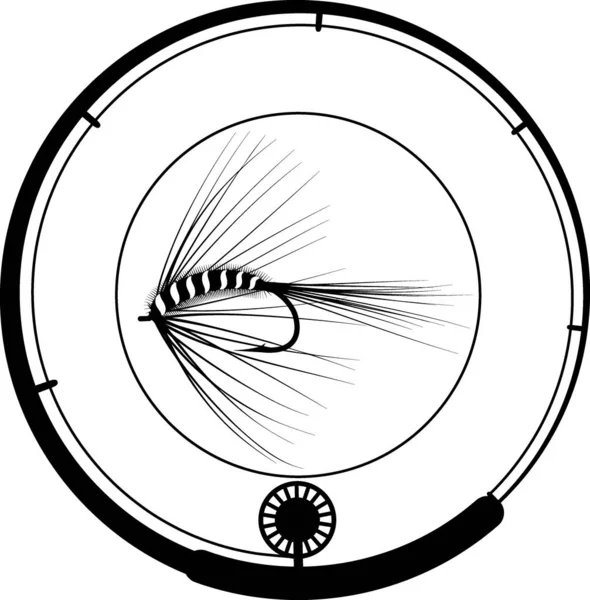 Angelabzeichen Mit Trockenfliege Und Angelrute — Stockvektor